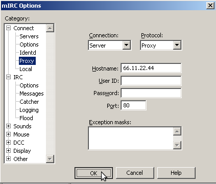 how to use proxy in mIRC, http